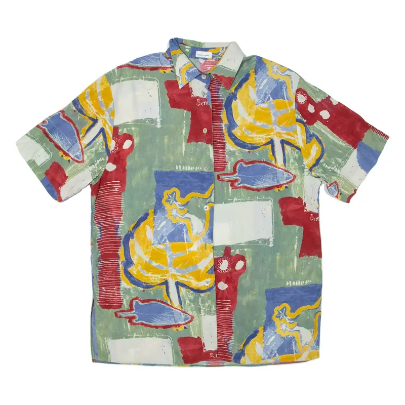 Womens Shirt Green Silk Crazy Pattern M