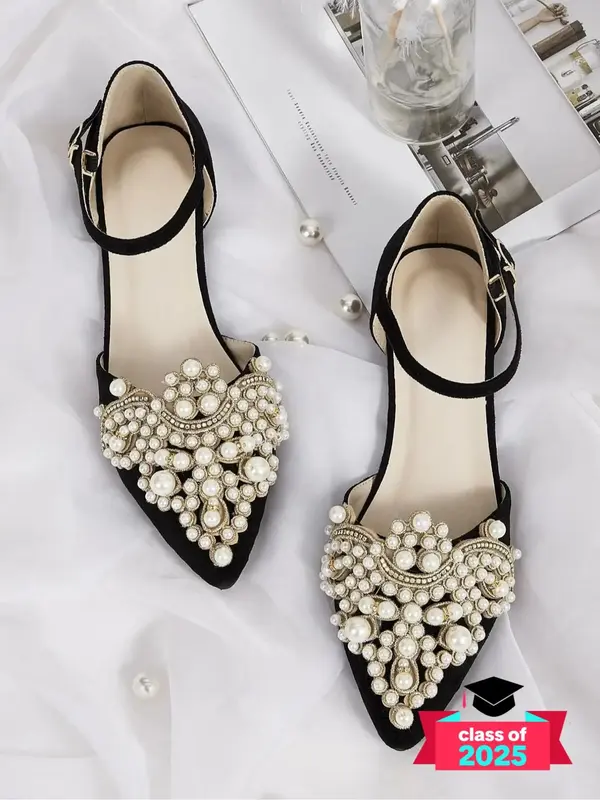 Women's Fashionable Faux Pearl Decorated Pointed Toe Flat Shoes, Casual Elegant Shoes for Party, Daily Clothing Decor for Wom...