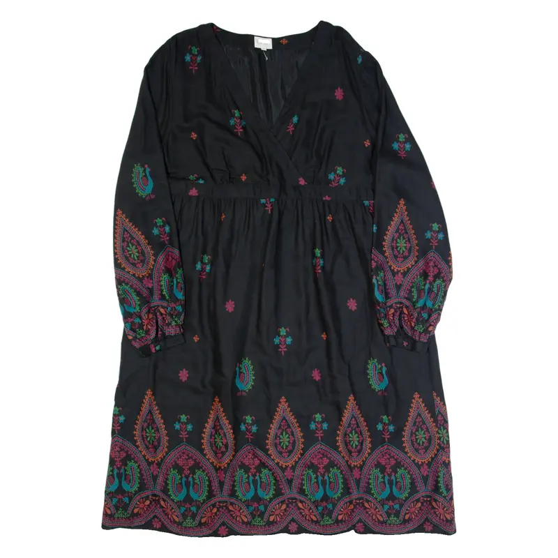EAST Womens Fit & Flare Dress Black Viscose Paisley Knee Length UK 20