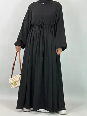 Women's Solid Color Belted Arabian Dress, Elegant Modest Long Sleeve Round Neck Dress for Daily Wear, Ladies Islamic Clothing...