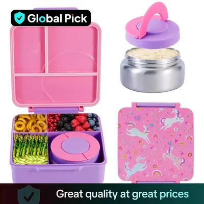 Cartoon Pattern Bento Box with Stainless Steel Soup Container, Microwave Safe, Portable Square Food Storage for Lunches and T...