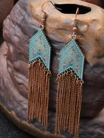 Boho Style Tassel Decor Dangle Earrings for Gift, Vintage Geometric Design Drop Earrings for Women, 2024 New Fashion Ear Pier...