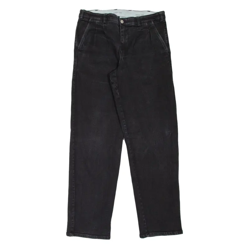 HAPPY LIFE Pleated Mens Jeans Black Relaxed Tapered W32 L32