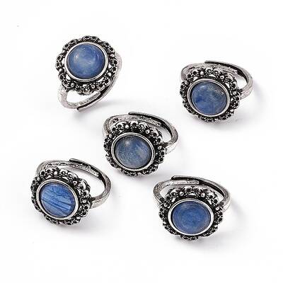 Flower Natural Kyanite Adjustable Rings