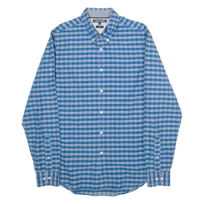 TOMMY HILFIGER Slim Fit Mens Shirt Blue Gingham Long Sleeve L
