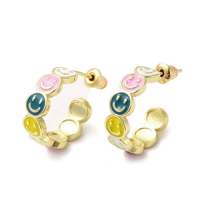 Smiling Face Real 18K Gold Plated Brass Stud Earrings