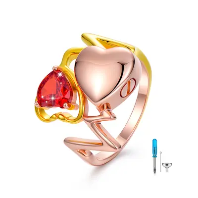 Sterling Silver Two-tone Personalized Birthstone Electrocardiogram Urn Ring for Ashes