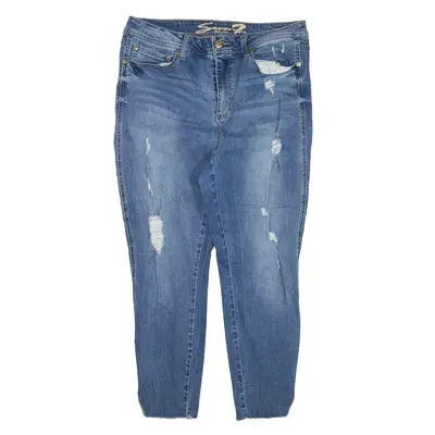 SEVEN7 Distressed High Rise Jeans Blue Denim Slim Jegging Womens W33 L24