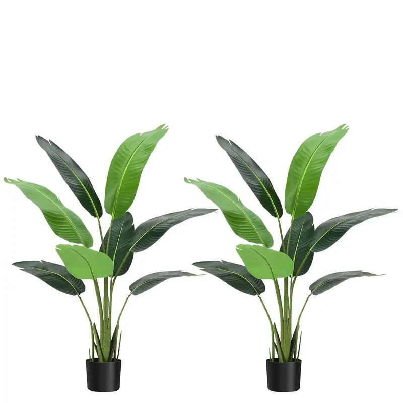 Garvee Bird of Paradise Artificial Plants 4ft Faux Trees Lush Green Leaves Flame Retardant Material Easy Maintenance Indoor O...
