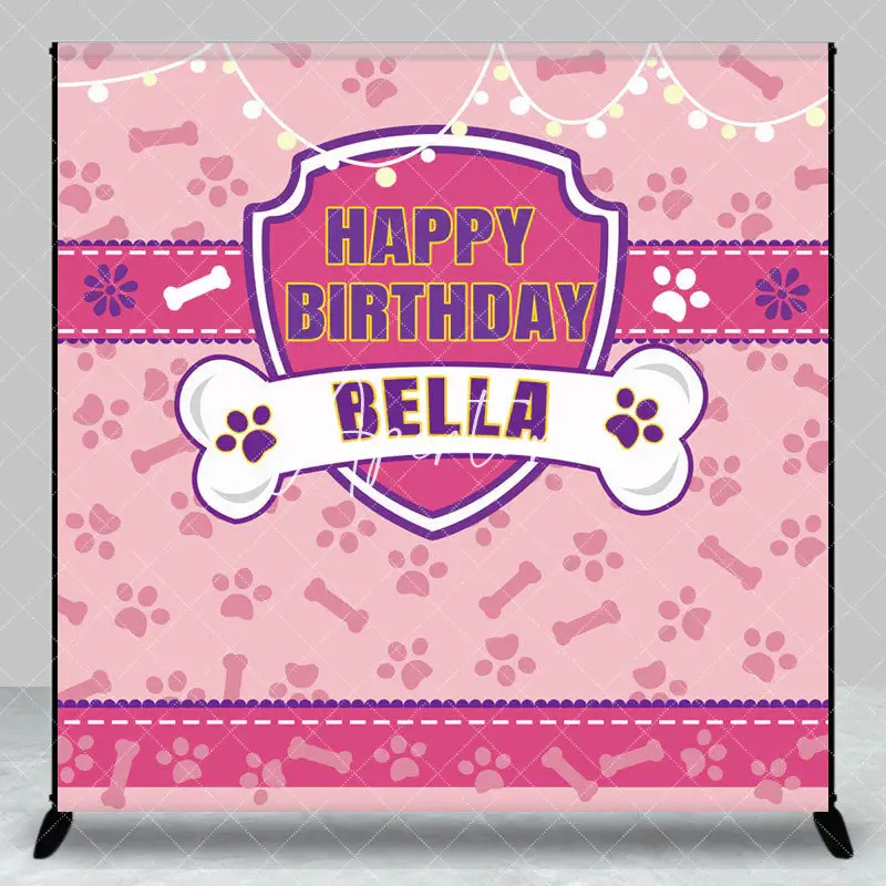 Aperturee Pink Paw Bone Print Custom Name Birthday Backdrop, 3X3FT(1X1M), 15 USD, custom birthday backdrops, DZYMHD0X03-O