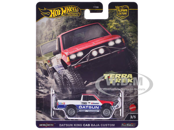 Datsun King Cab Baja Custom Pickup Truck 720 White and Blue with Red Hood \