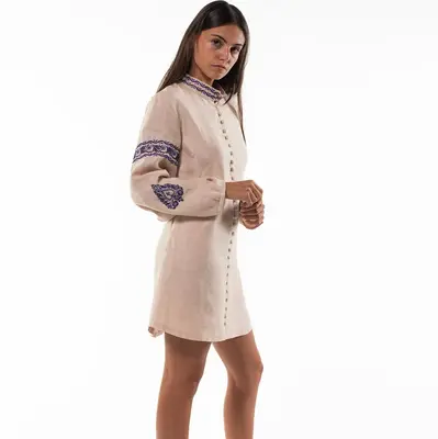 Tara Hand Embroidered Hemp Mini Dress | Size: M