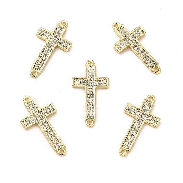 Brass Micro Pave Clear Cubic Zirconia Connector Charms
