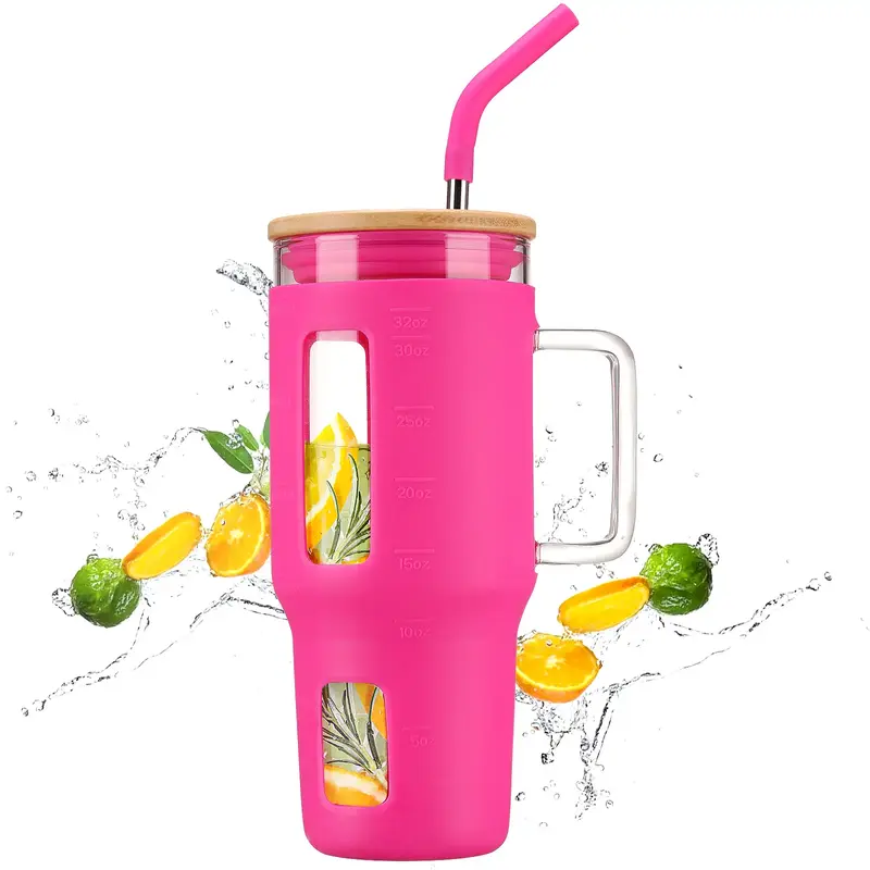 MUKOKO 32 oz/ 40 oz Tumbler with Lid and Straw, Glass Tumbler with Handle, Coffee Tumbler for Boba Smoothie Cup, Water Tumble...
