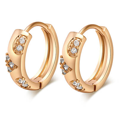 Real 18K Gold Plated Ring Brass Rhinestone Huggie Hoop Earrings