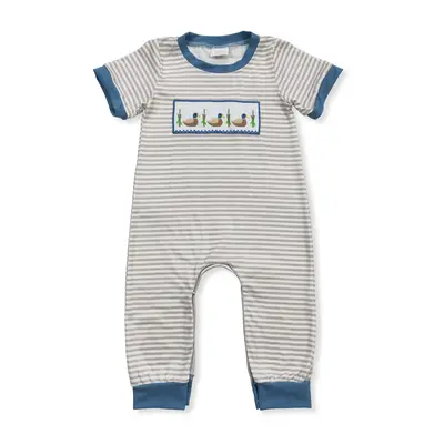 Toddler Boy Striped Embroidered Duck Short Sleeve One-piece Bodysuit