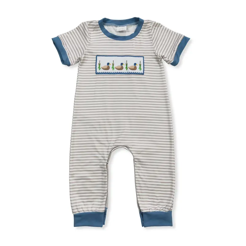 Toddler Boy Striped Embroidered Duck Short Sleeve One-piece Bodysuit