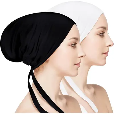 2 count Women Under Scarf Hat Hijab Cap Islamic Hijab Undercap Bonnet Cap Muslim Inner Beanies Hat Underscarf Turban Caps wit...