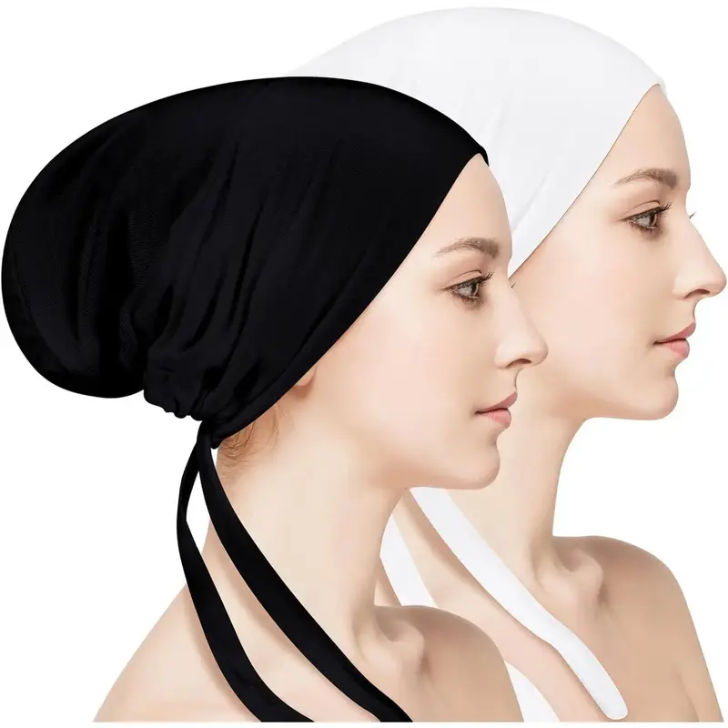 2 count Women Under Scarf Hat Hijab Cap Islamic Hijab Undercap Bonnet Cap Muslim Inner Beanies Hat Underscarf Turban Caps wit...