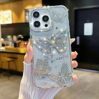 Sparkling Butterfly Diamond Phone case, TPU Soft Shockprooft Case Cover for iPhone 16,15,14,13,12,11 Plus Pro Max