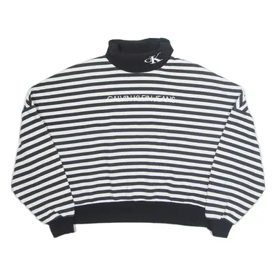 CALVIN KLEIN JEANS Cropped Striped Womens Sweatshirt Black High Neck XS