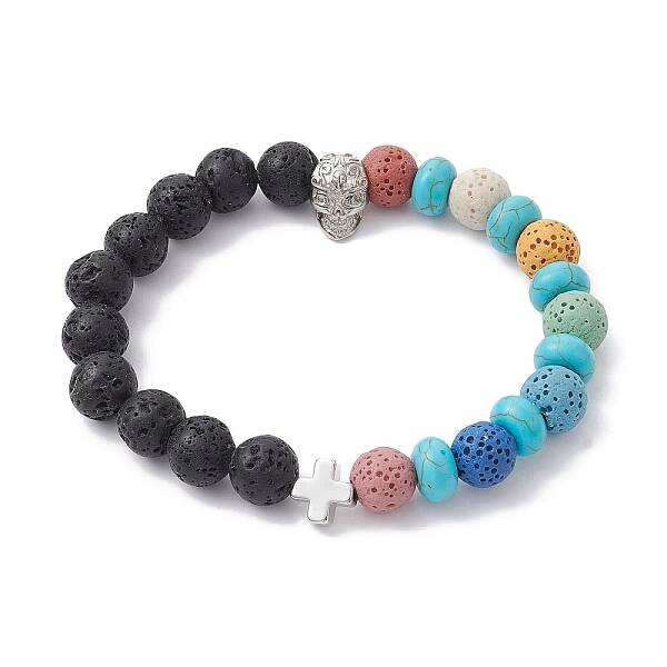 Natural Lava Rock & Synthetic Turquoise Beaded Stretch Bracelets