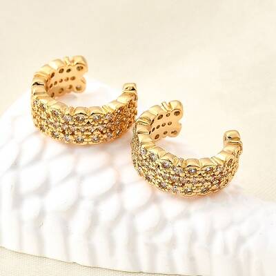 Brass Micro Pave Clear Cubic Zirconia Cuff Earrings