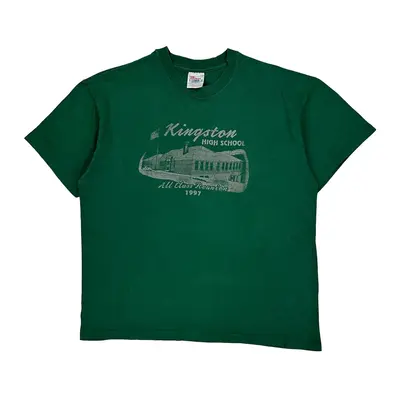 Single Stitch Kingston High School Hanes Graphic T-Shirt - XL Green Cotton