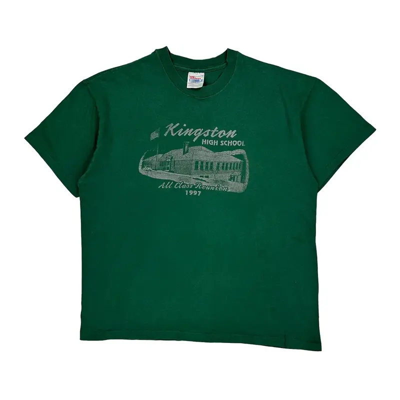 Single Stitch Kingston High School Hanes Graphic T-Shirt - XL Green Cotton