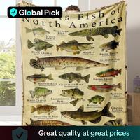 Fish Pattern Flannel Blanket, 1 Count Soft Comfortable Warm Throw, Air-conditioned Room Blanket, Easter Gifts Warm Nap Blanke...