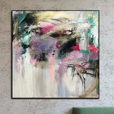 Extra Large Abstract Colorful Acrylic Painting On Canvas Beige Fine Art Modern Oil Painting Handmade Wall Art | BRIGHT MORNIN...