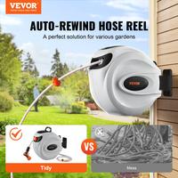 VEVOR Retractable Hose Reel, Max 130 FT Garden Water Hose Reel with 9-Pattern Nozzle, 180° Swivel Bracket Wall-Mounted, Auto...