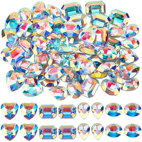 56Pcs 4 Styles Glass Rhinestone Cabochons