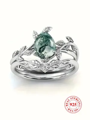 S925 Sterling Silver Elegant Leaf Design Ring, Fashion Artificial Zircon Decorated Ring for Women & Girls, Trendy All-match &...