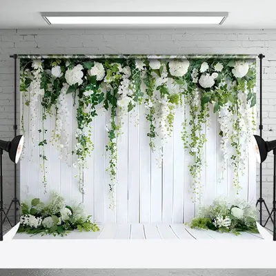 Aperturee White Flower Green Plant Decorative Wall Backdrop