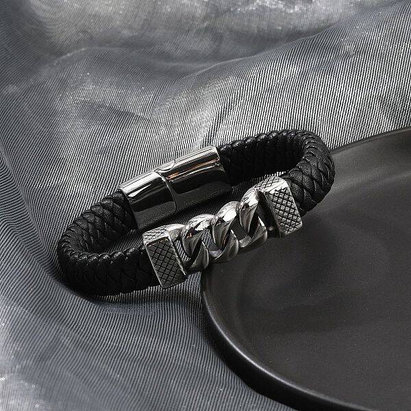 1Pc Braided Leather Cord Bracelets for Men
