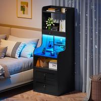【dealsforyoudays】RaybeeFurniture Tall Nightstand with Charging Station, LED Lights, 2 Drawers & Shelves, Waterproof, Dura...