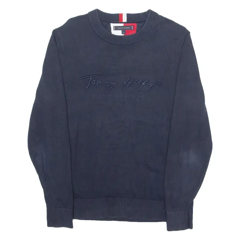 TOMMY HILFIGER Mens Jumper Blue Crew Neck Tight Knit M