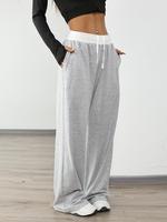 Women's Colorblock Drawstring Waist Sports Jogger Pants, Sporty Pocket Design Wide Leg Trousers for Daily Wear, Ladies Sports...