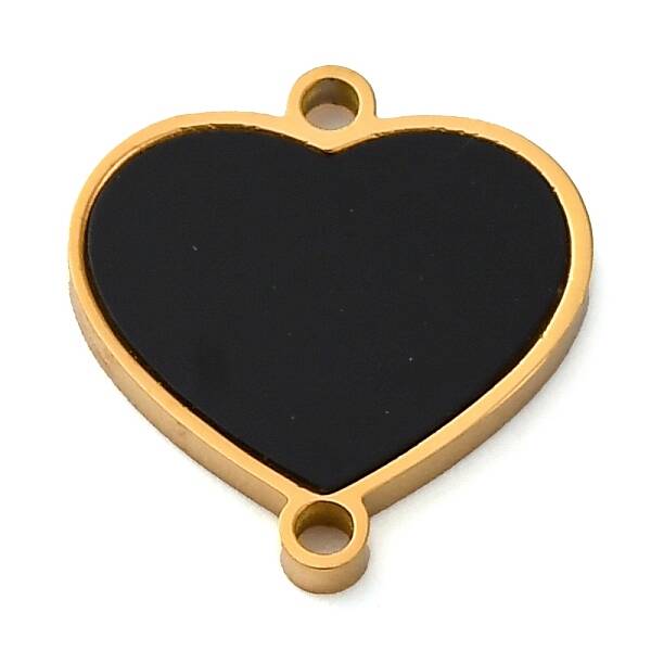 304 Stainless Steel Black Enamel Heart Connector Charms
