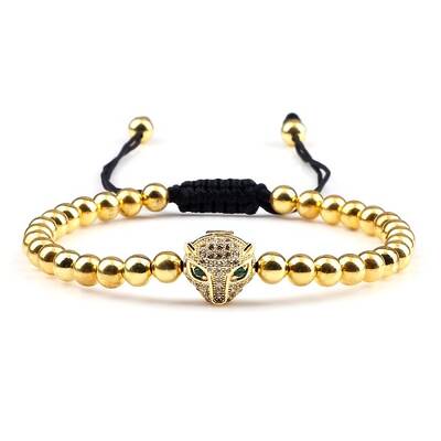 Adjustable Sweet and Cool Couples Brass Micro Pave Cubic Zirconia Leopard Braided Bead Bracelets for Women