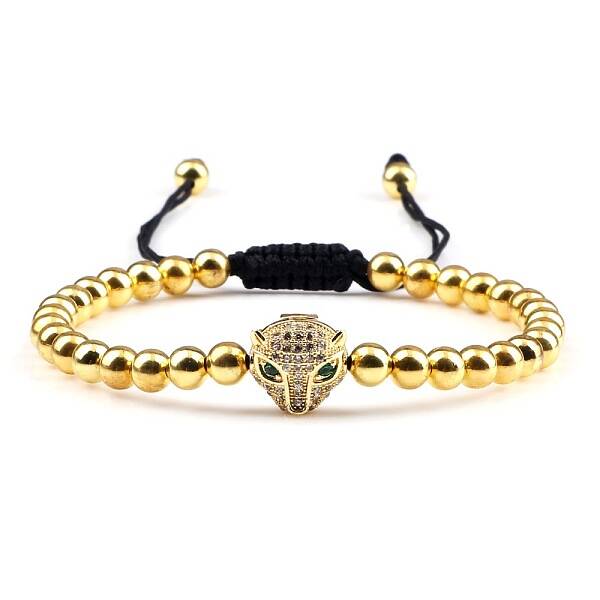 Adjustable Sweet and Cool Couples Brass Micro Pave Cubic Zirconia Leopard Braided Bead Bracelets for Women