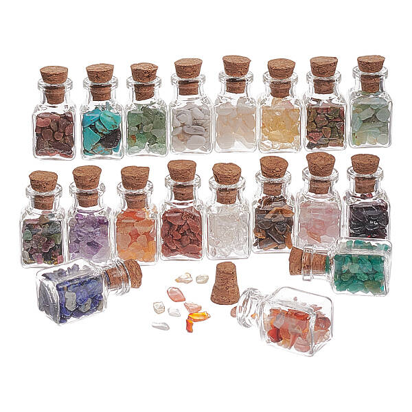 19Pcs Various Gemstone No Hole Chips in Bottles
