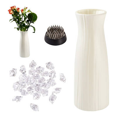 1Pc Column Plastic Vase Ornaments & 1Pc Stainless Steel Flower Frog & 50G Acrylic Ornaments Sets