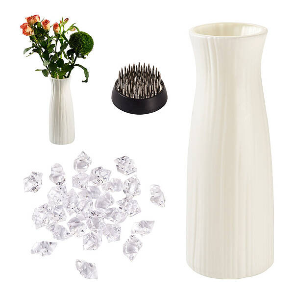 1Pc Column Plastic Vase Ornaments & 1Pc Stainless Steel Flower Frog & 50G Acrylic Ornaments Sets
