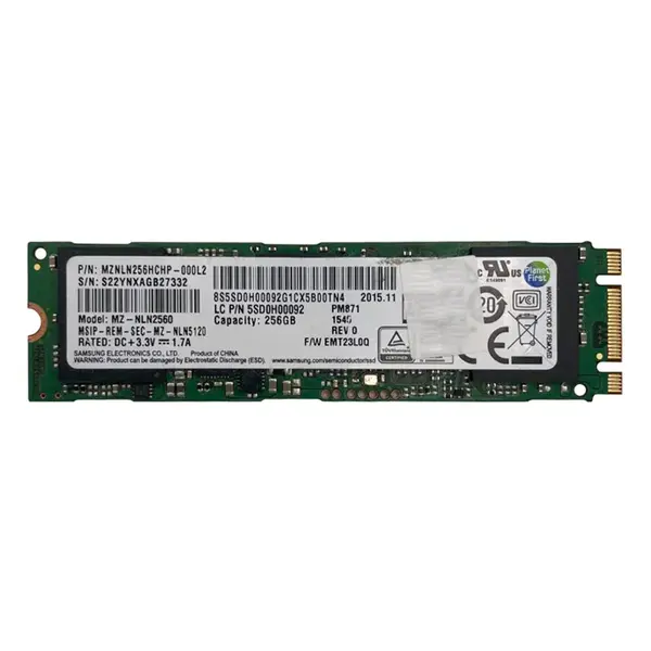 MZNLN256HCHP-000L2 Samsung PM871 Series 256GB Triple-Level Cell SATA 6Gb/s Mainstream Endurance (AES-256) M.2 2280 Solid Stat...