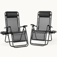 Outdoor Zero Gravity Chairs, Set of 2 Portable Recliner Beach Camping Patio Outdoor Folding Lounge Chair with Cup Holder Tray...