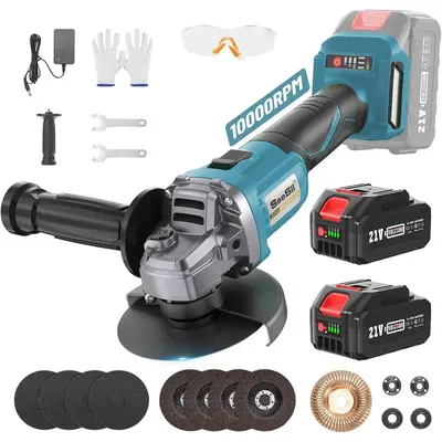 SEESII Cordless Angle Grinder Kit with 2x4.0Ah Batteries, 10000RPM Brushless Electric Metal Grinder w/ 4-1/2 Cutting Wheel,...