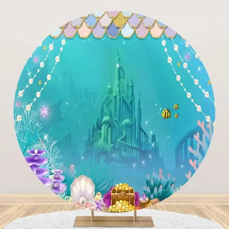 Undersea Coral Treasure Castle Pearl Circle Backdrop - Aperturee
