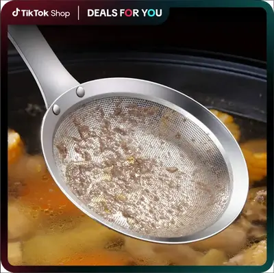 Filter Scoop Stainless Steel Fat Skimmer Spoon Fine Mesh Strainer Food Strainer With Ergonomic Handle Kitchen Oil Skimmer Str...